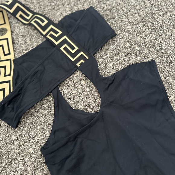Versace Black One-Piece Swimsuit with Gold Logo Straps - Picture 5 of 5